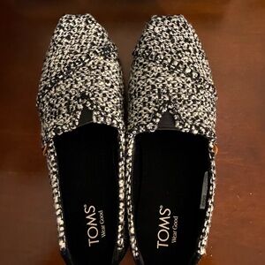 Toms Black and White Tweed Slip-On Loafers